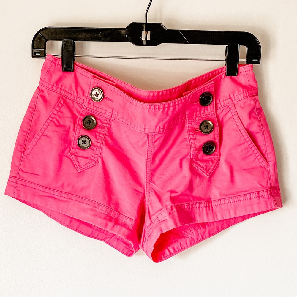 Express hot pink button up mini shorts